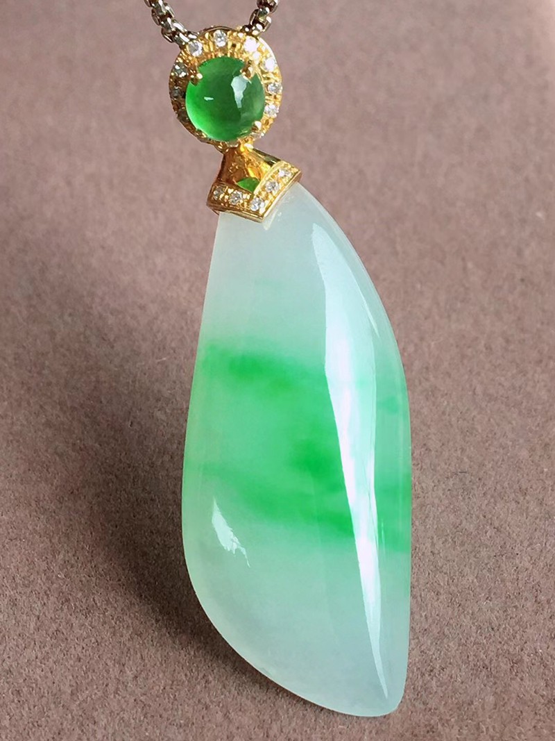 慈心缘 冰飘绿吊坠 冰种翡翠18k金镶钻缅甸天然a货玉石珠宝送礼 整体