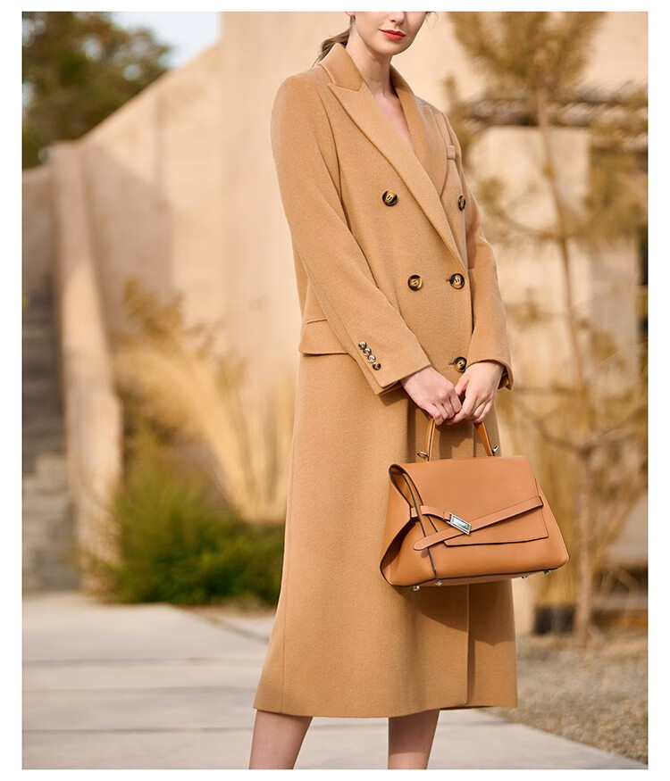 瑟俐品牌大气驼色高端双面羊绒大衣女中长款羊毛呢外套2022年秋冬新款