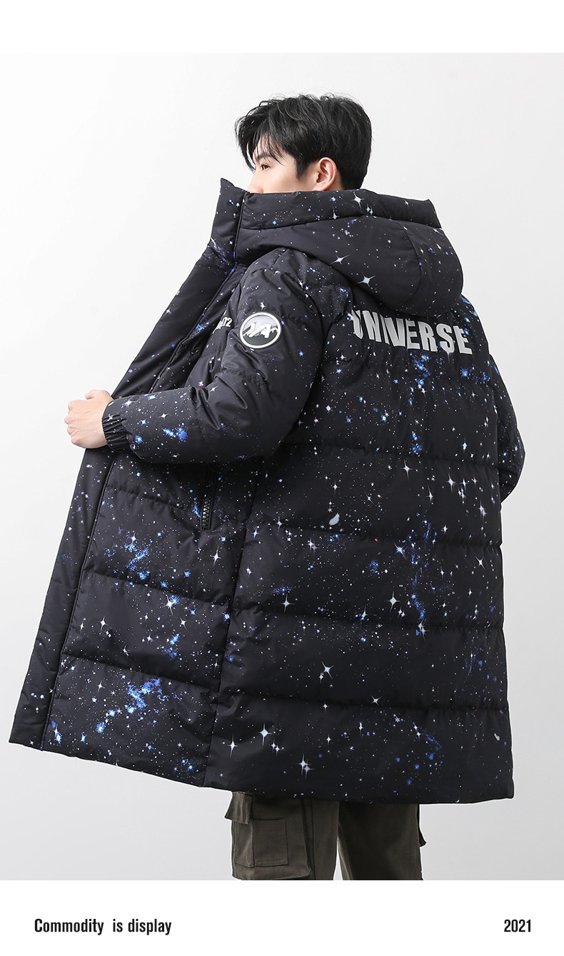 同款鸭鸭情侣款羽绒服2021年冬季中长款连帽潮流帅气外套gf宇宙星空l