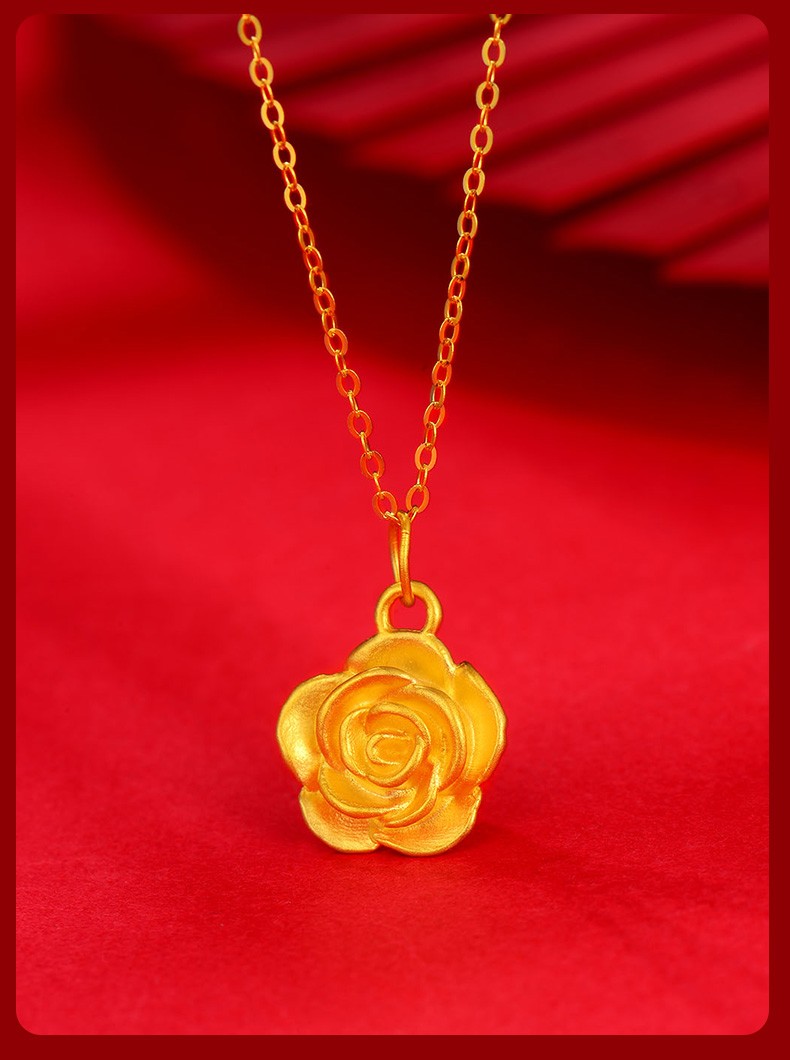 老凤凰黄金项链女款足金莲花吊坠套链节日生日礼物送女友老婆 铃兰花