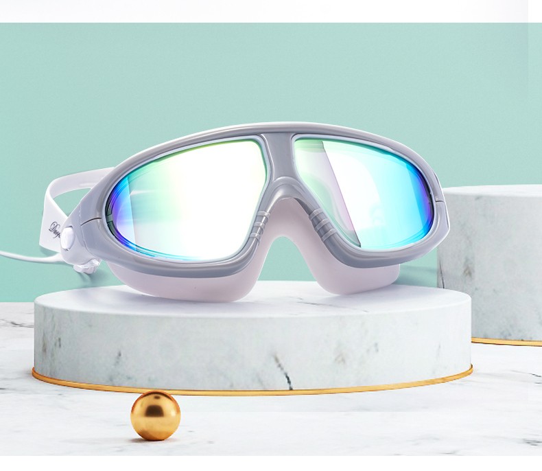 okoj品牌游泳镜女防水防雾泳镜高清舒适大框镀膜连耳塞一体游泳眼镜