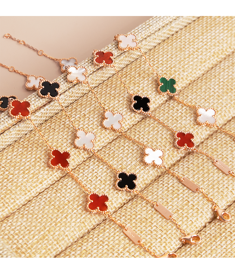 艾素配证书四叶草手链女士夏轻奢饰品银镀玫瑰彩金女学生时尚简约首饰