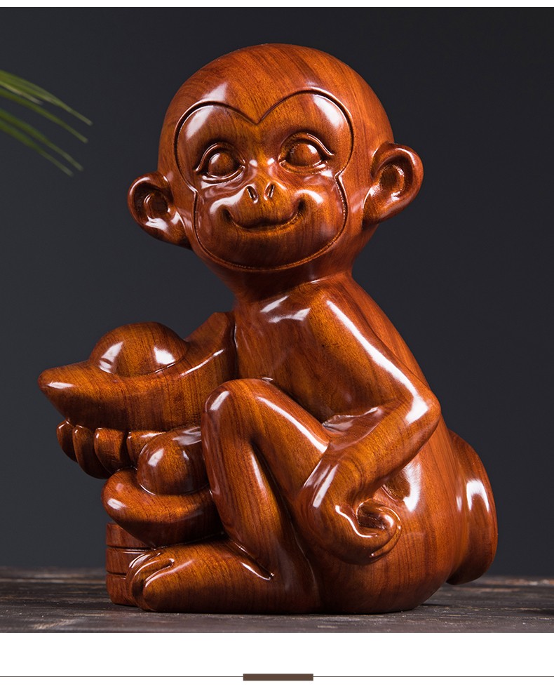艺永轩黑檀木雕猴子摆件十二生肖属相猴家居客厅酒柜玄关董事长总经理