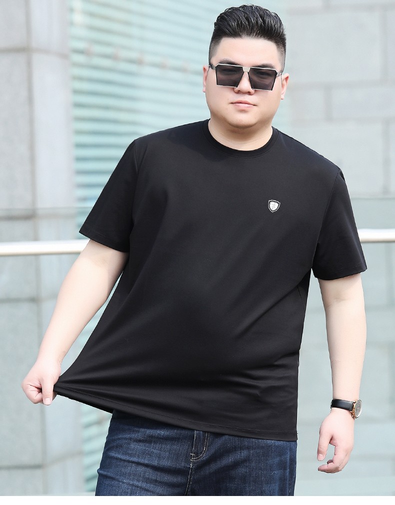 胖大潮胖子短袖t恤男大码棉质圆领加肥加大宽松半袖体恤夏季男装上衣