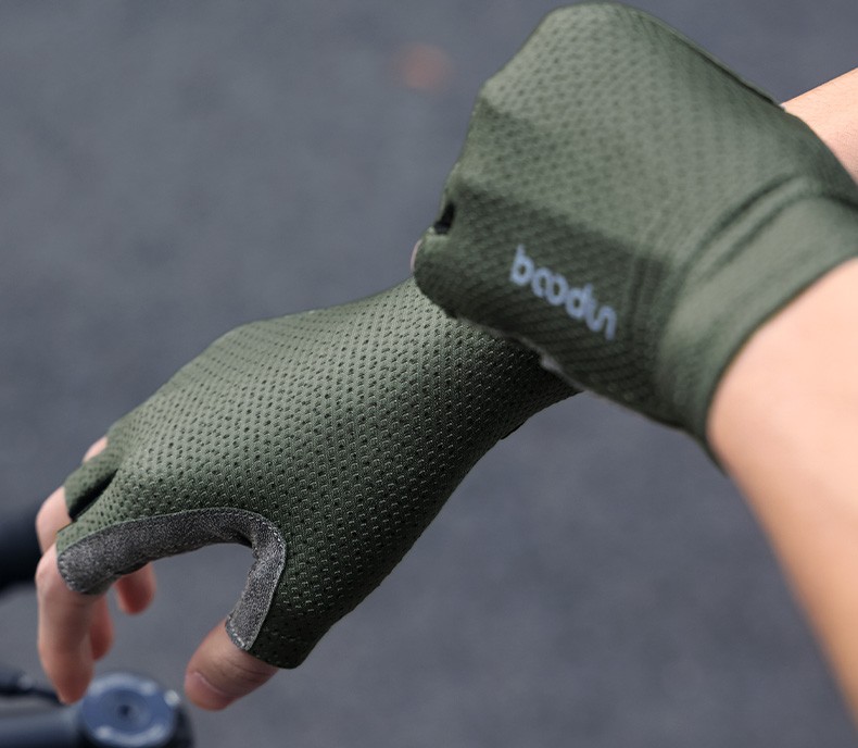 boodun新款公路车骑行手套半指男女夏季减震自行车单车山地车装备绿色
