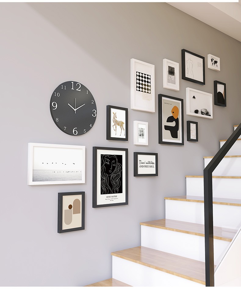 唯曼丽品楼道照片墙美容美发楼梯装饰挂件实木相框免打孔创意走廊相片