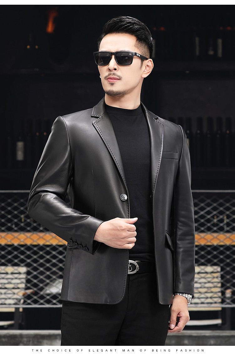 狄派斯品牌海宁真皮皮衣男士短款皮西服修身绵羊皮外套男装休闲商务