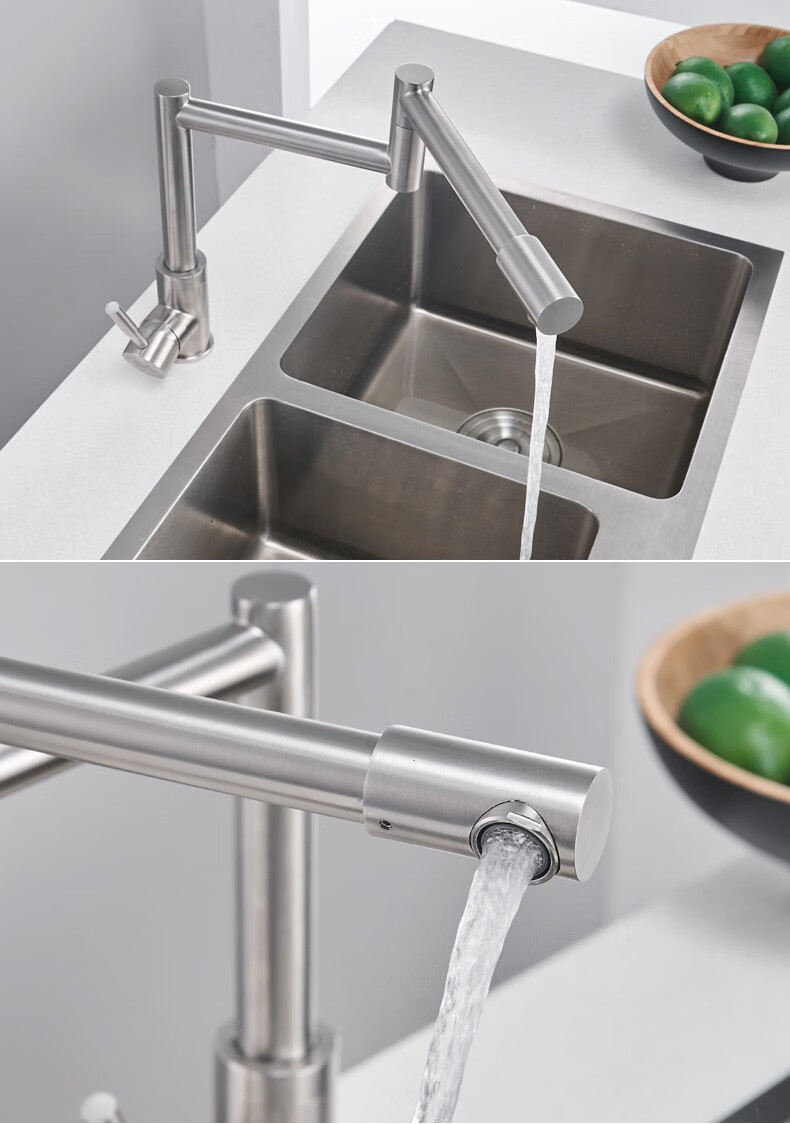 居臣仕jcs折叠水龙头冷热厨房洗菜盆水槽可旋转伸缩不锈钢拉丝加高