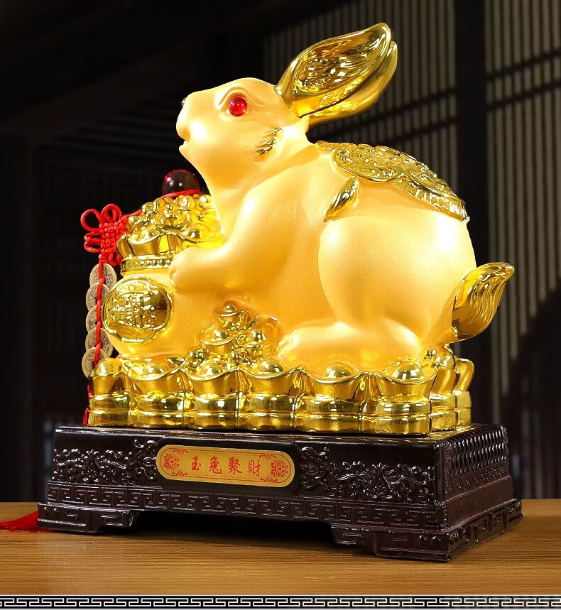 千福瑞 绒沙金色兔摆件生肖兔兔年吉祥物客厅酒柜电视柜玄关装饰新居