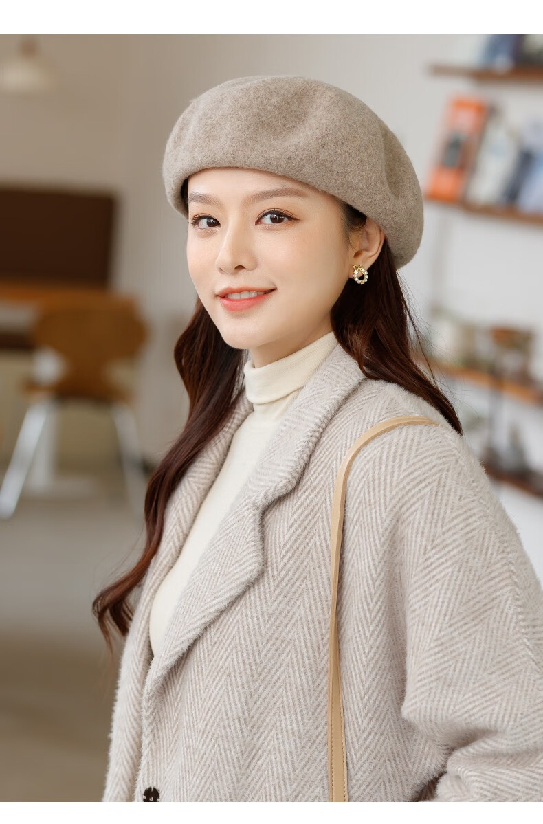 蓝诗梦戴帽子女秋冬羊毛贝雷帽适合圆脸的网红画家帽韩版日系大头围