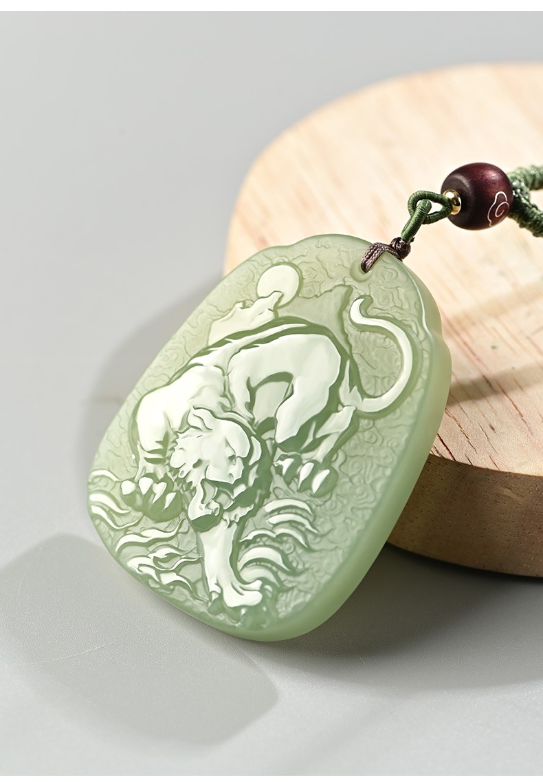 yunitongxing和田玉青玉下山虎吊坠男玉虎本命年玉石挂件十二生肖属虎