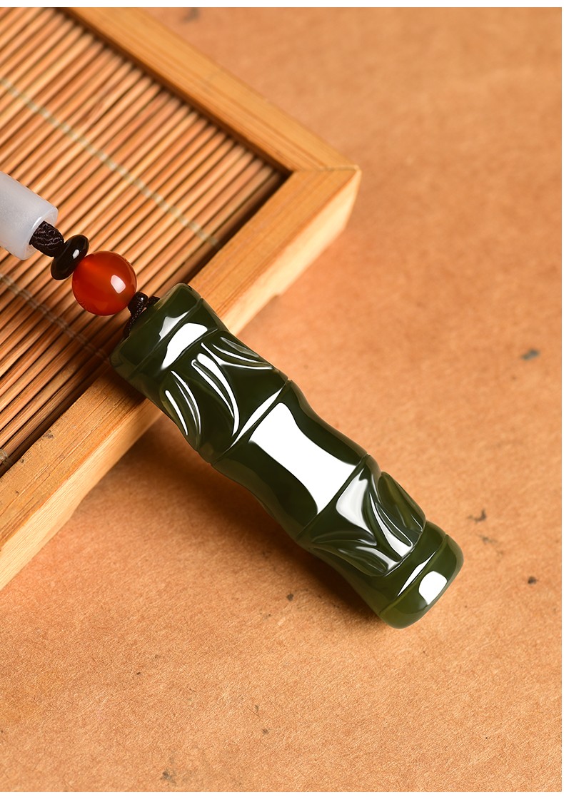 竹节吊坠男女士款天然玉石节节高升玉坠富贵竹玉佩竹韵挂件玉牌白色款