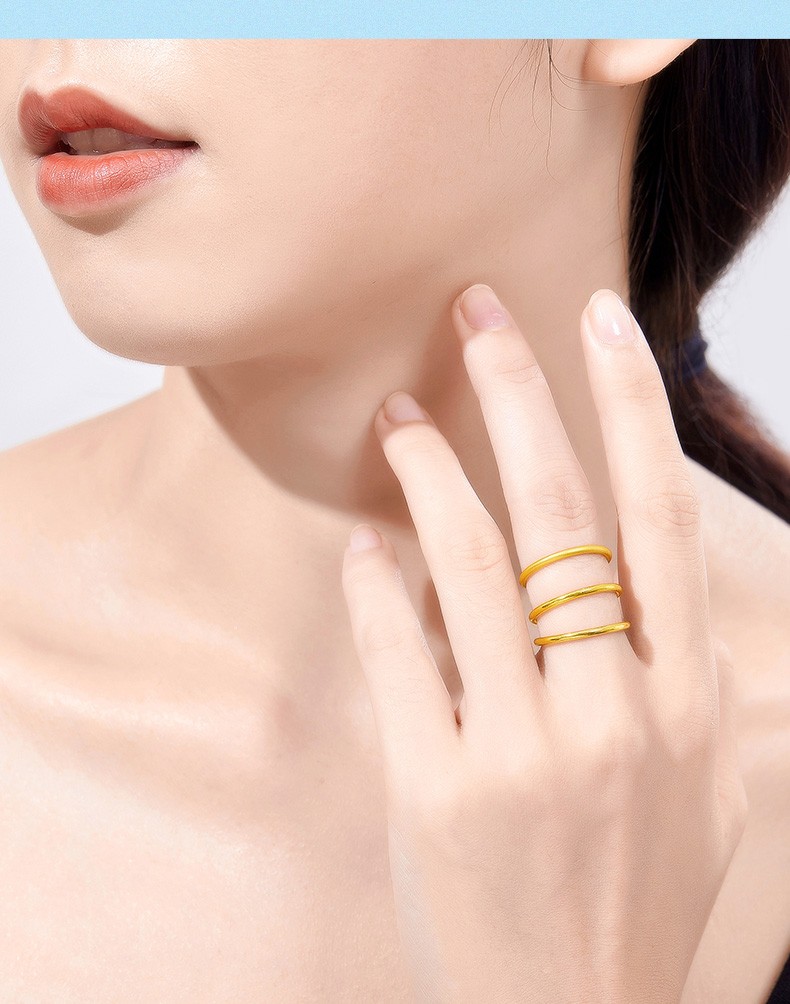 菲钻足金3d硬金黄金戒指生日情人节礼物一生一世女情侣光面素圈戒指