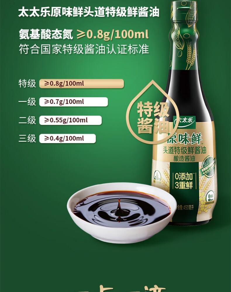 太太乐原味鲜头道酱油提鲜生抽炒菜凉拌菜烹饪卤肉红烧厨房酿造红烧