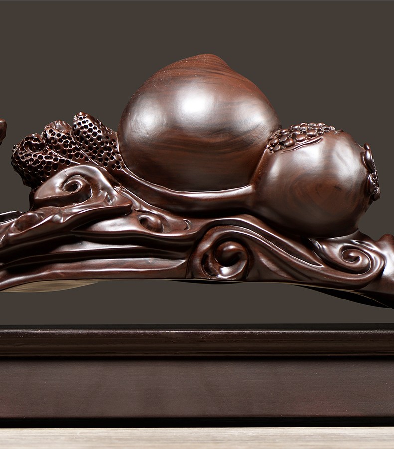 天藏黑檀木雕如意摆件红木根雕连年有鱼工艺品公司店铺开业大吉贺礼搬