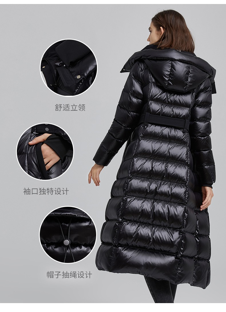 空姐同款鹅绒坦博尔鹅绒2021新款羽绒服女中长款时尚亮面加厚保暖修身