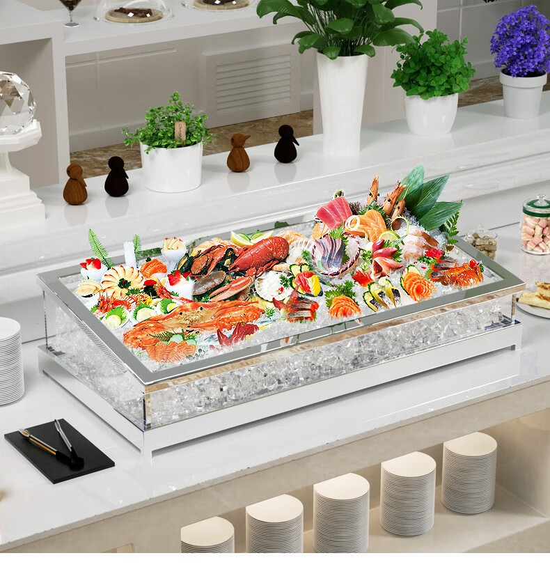 定制亚克力酒店自助餐海鲜冰槽三文鱼生刺身冰盘啤酒饮料水果冰台商用