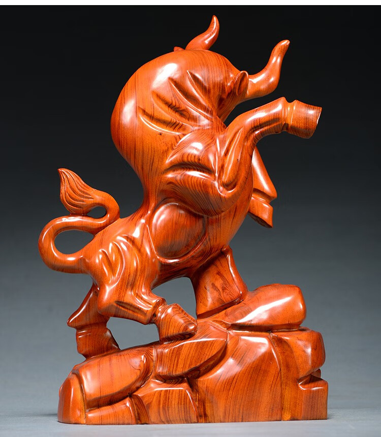 之柠 花梨木雕牛摆件牛气冲天实木雕刻办公室装饰红木家居开业乔迁