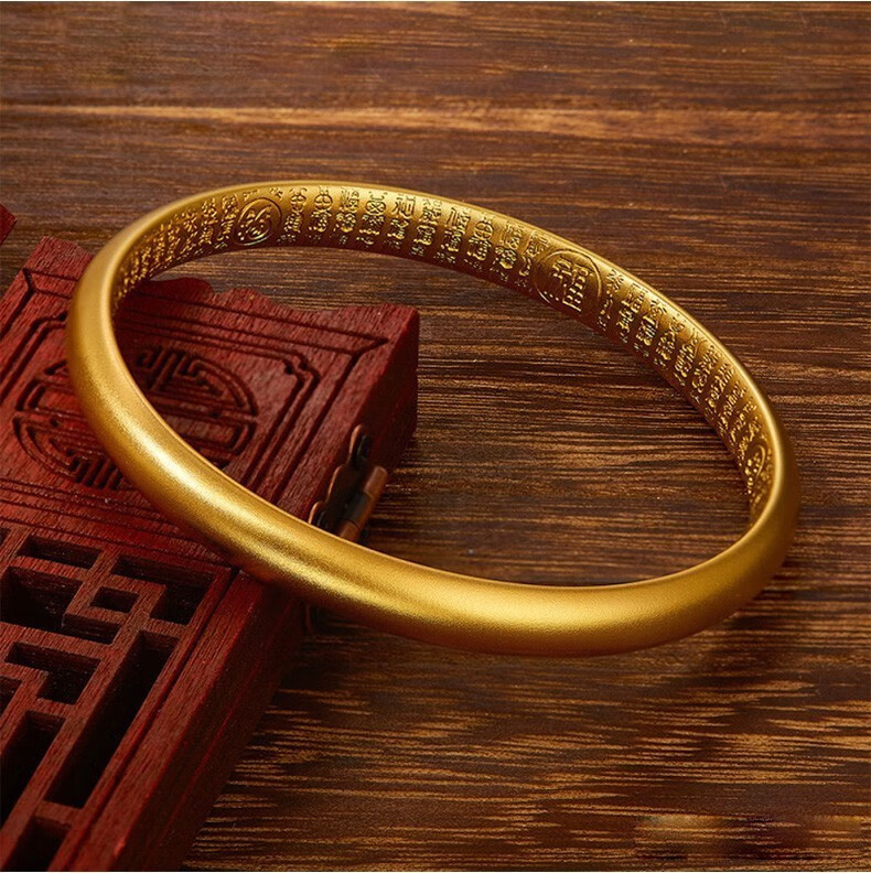 喜金珠宝 古法黄金手镯足金999宽面内百福手镯光面素圈手镯送长辈 72.