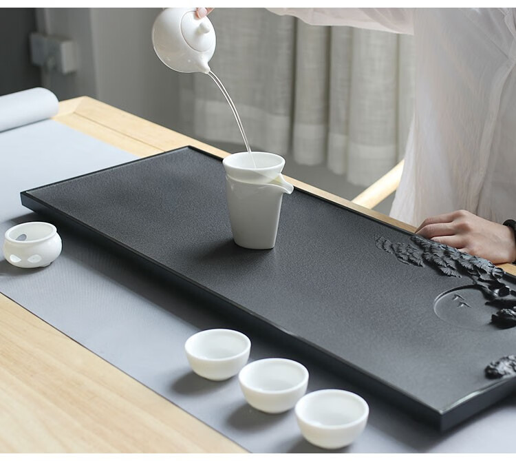 枫岚情 天然乌金石茶盘中式高级排水式小茶盘石盘茶海家用艺术茶盘