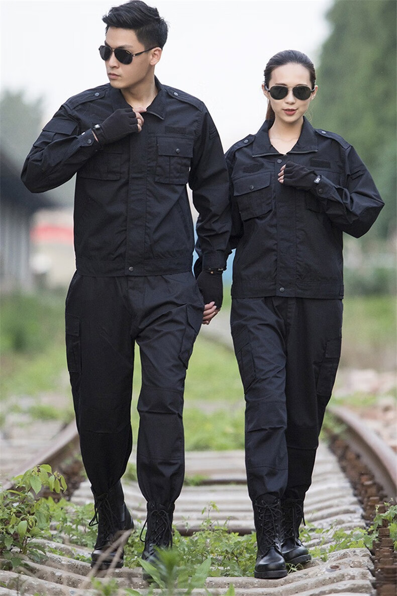 狂七99网格执勤服警黑战训服保安服男耐磨物业工作服藏青黑99网格作训