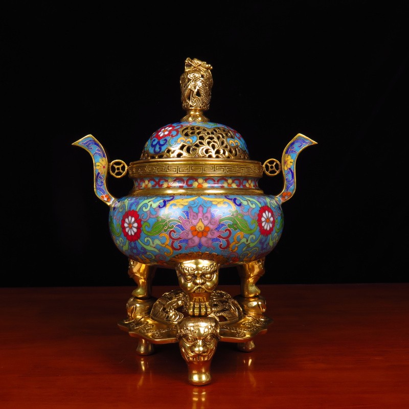 博弗恒玺景泰蓝香炉摆件家用室内客厅紫铜胎掐丝珐琅彩纯铜香薰炉摆件