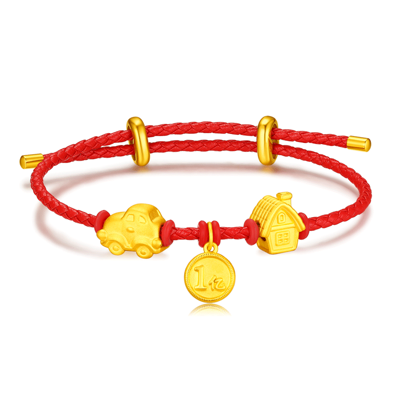 佐卡伊黄金转运珠情侣手链本命年足金手绳送女友礼品红绳手串男友情人