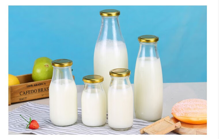 鲜奶瓶牛奶瓶布丁瓶带盖牛奶杯奶吧专用奶瓶加厚玻璃酸奶瓶子牛奶瓶