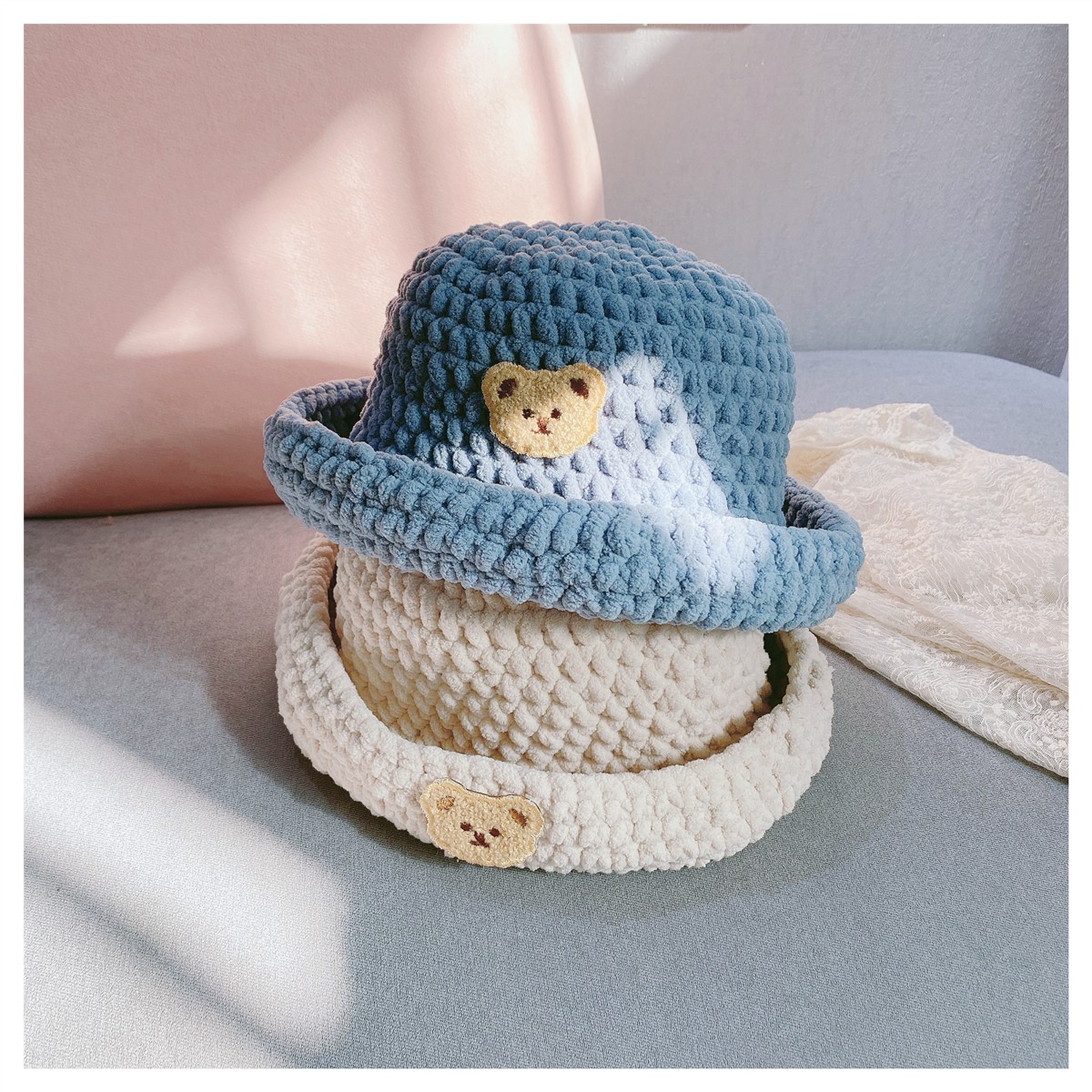 帝行dixing新款手工编织diy材料包自制手织冰条帽可爱保暖小熊渔夫帽