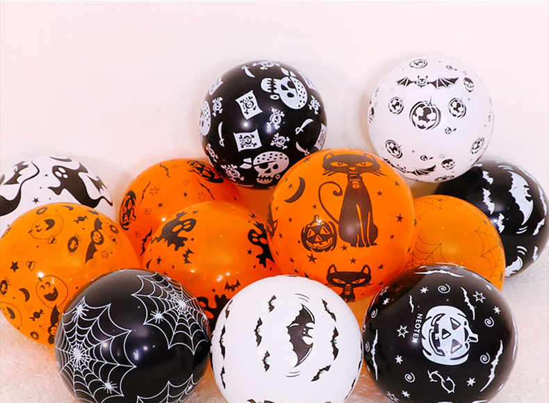 园商场场景布置道具橙色黑色白色气球万圣节气球混装100只带打气筒
