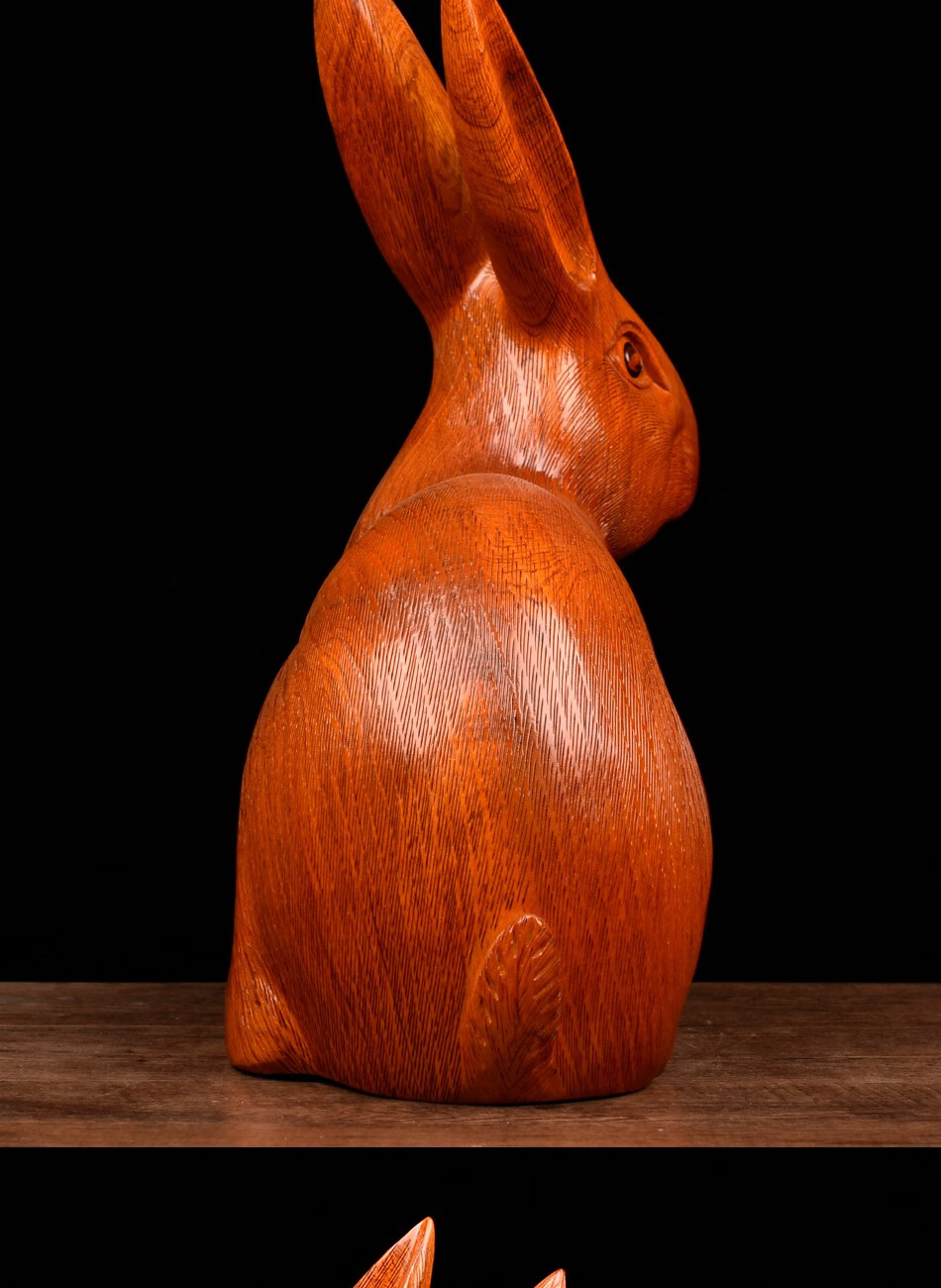 御木轩花梨木雕兔子摆件实木质动物雕刻生肖兔家居客厅装饰品工艺品