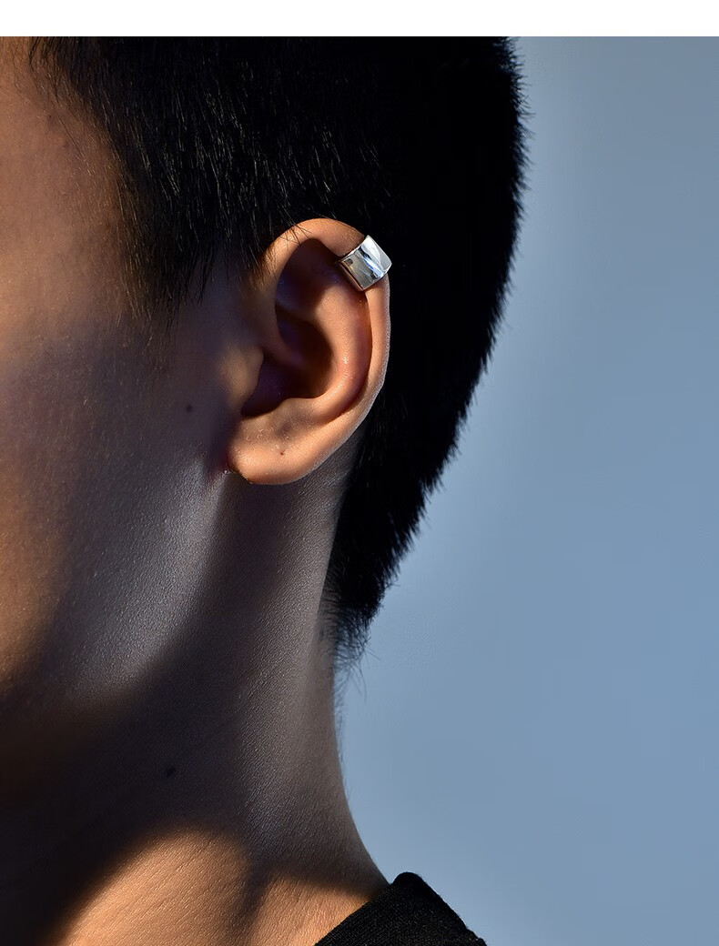 铭扬饰海925银无耳洞耳夹男士耳钉男款单只耳环耳骨夹潮流简约小众