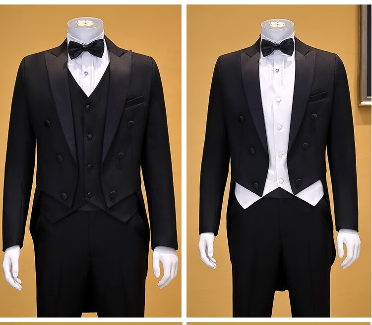 燕尾服套装礼服伴郎装男主持人司仪服装魔术师演出燕尾服黑色黑马甲s