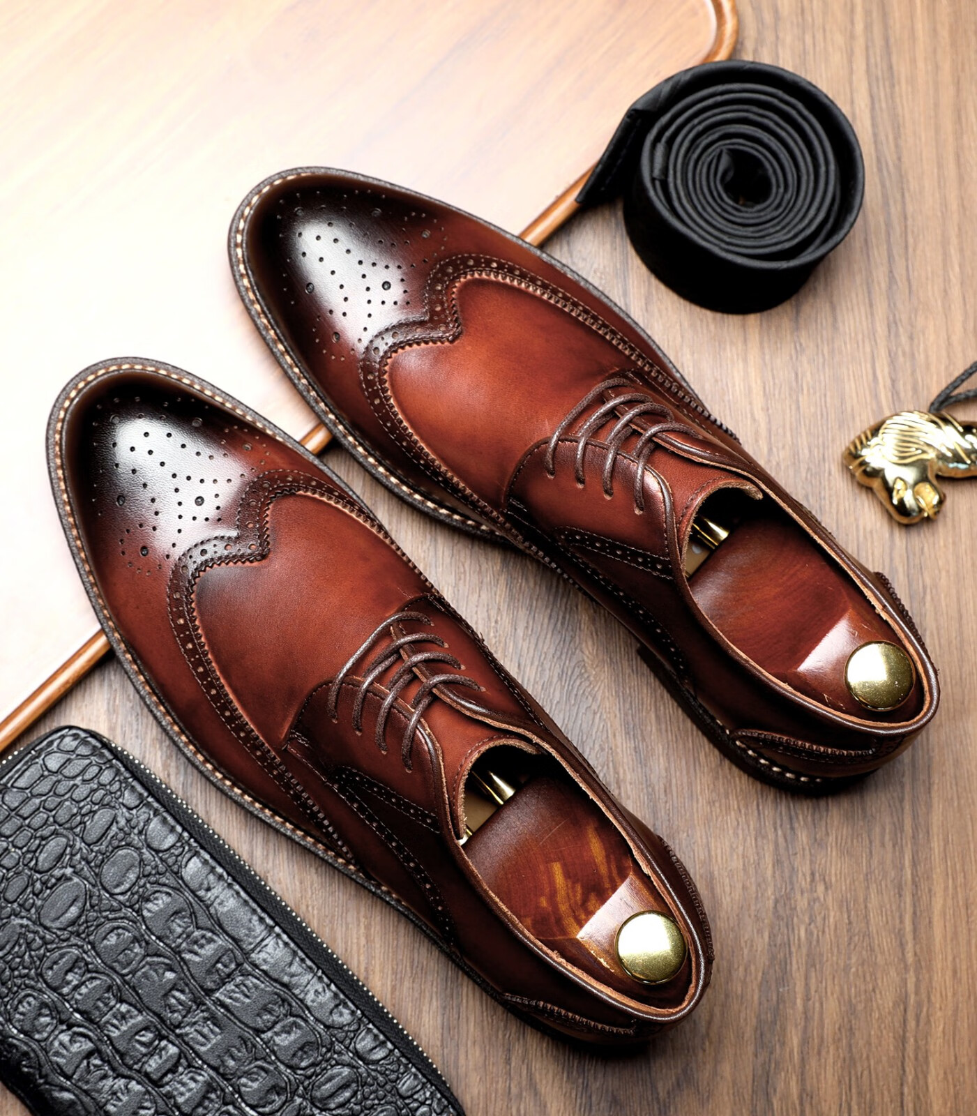 shencaizi申才子男鞋商务正装皮鞋男士英伦风布洛克雕花复古休闲青年