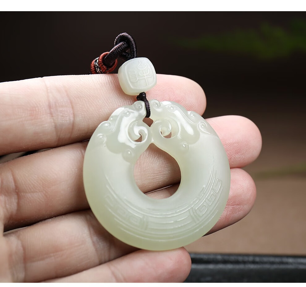 扣吊坠男女款双龙护主玉坠挂件玉石男士项链玉坠子玉佩情人节白玉款
