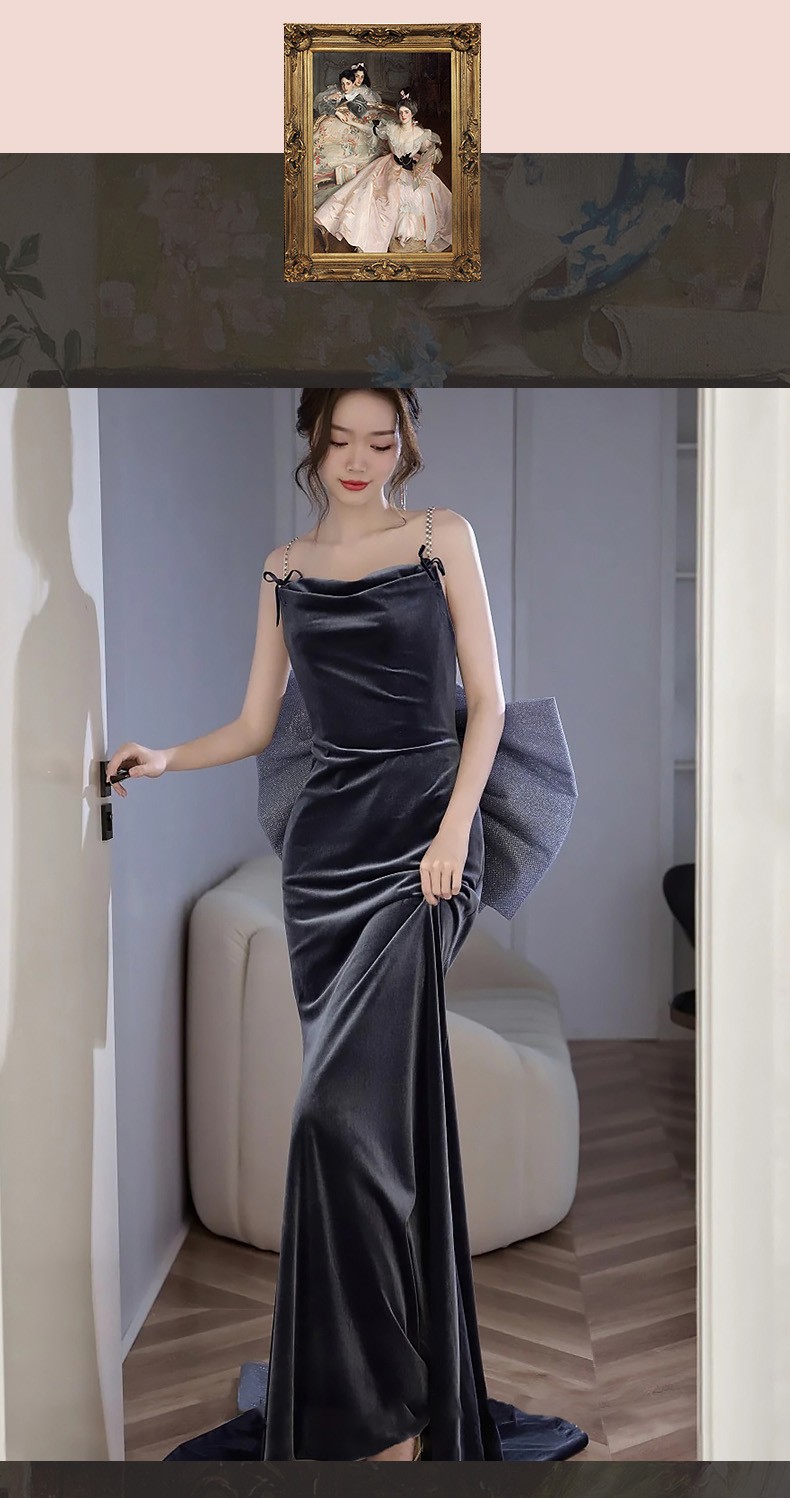 cocl轻奢女装吊带仙气蓝礼服2022新款高奢露背蝴蝶结礼服夏季鱼尾款