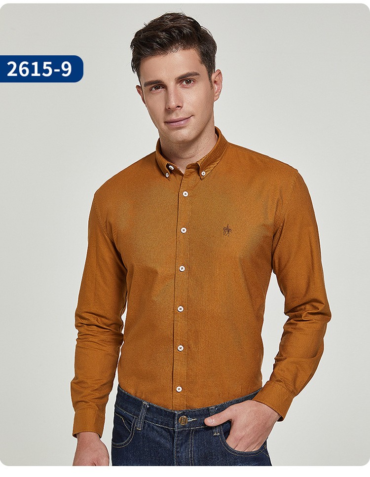 美国保罗纯色长袖衬衫男中年商务休闲男士牛津纺马标衬衫长袖2615738