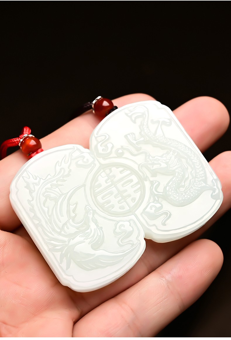 白玉龙凤对牌情侣一对吊坠男女玉石龙凤呈祥玉坠项链挂件玉佩龙凤一对