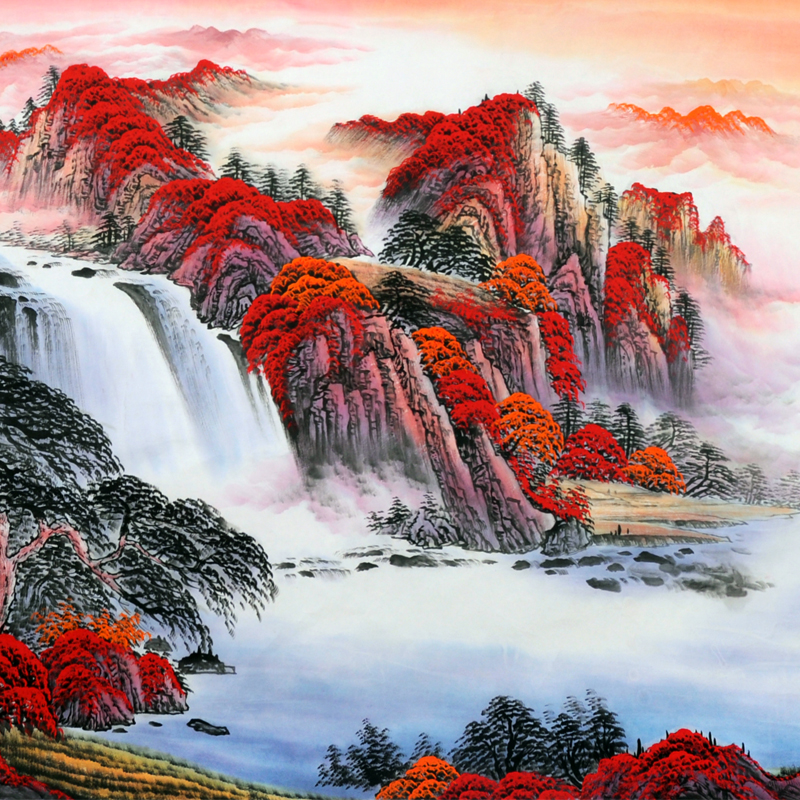 附合影当代著名彩墨山水画家王大为鸿运千秋a2953