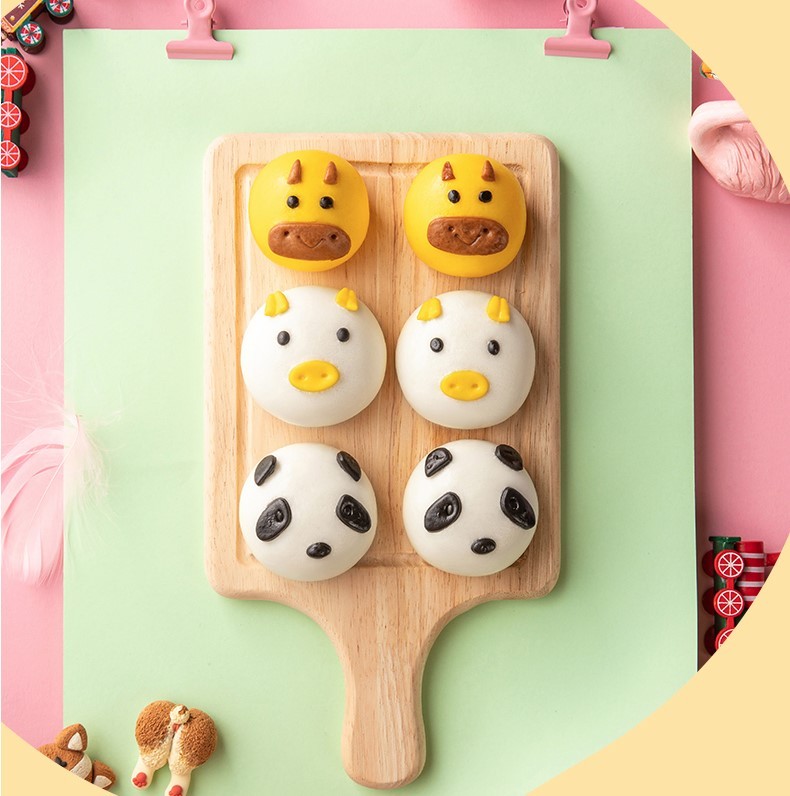 三全卡通包猪猪熊猫牛牛儿童小动物面点奶黄豆沙包子速冻早餐三全猪猪
