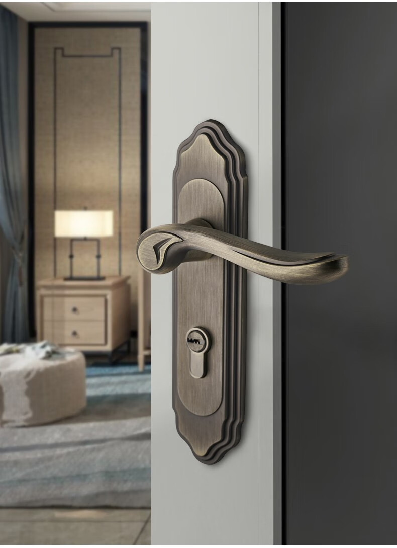 固特经典款欧式室内门锁卧室房门锁木门把手锁套装青古锁子母合页3片