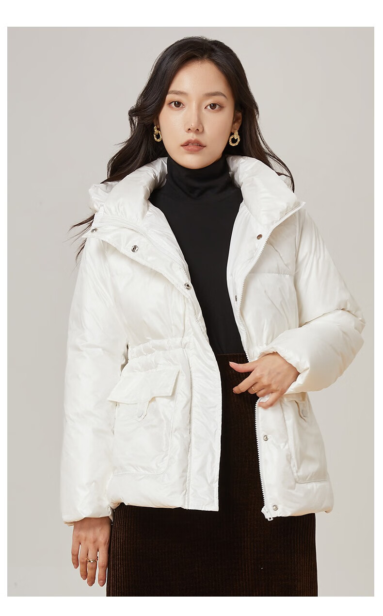 金苑羽绒服女2021冬季新款加厚保暖白鸭绒宽松连帽外套女j215103米白s