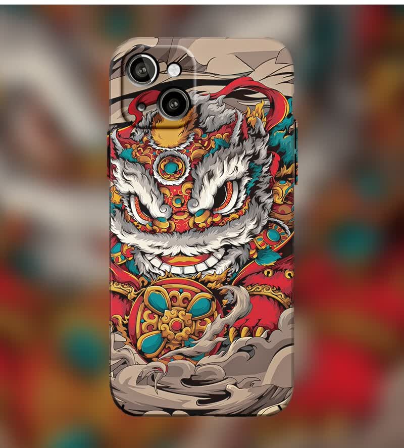 美国puleebumg 苹果14手机壳iphone14祥瑞醒狮硬壳14promax超薄夜光