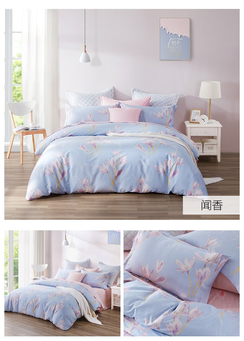 博洋家纺 纯棉四件套全棉套件1.8m床双人加大床品套件 西莉雅 1.