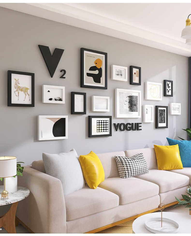 卡悦现代简约实木照片墙艺术客厅创意个性挂墙组合免打孔沙发背景墙白