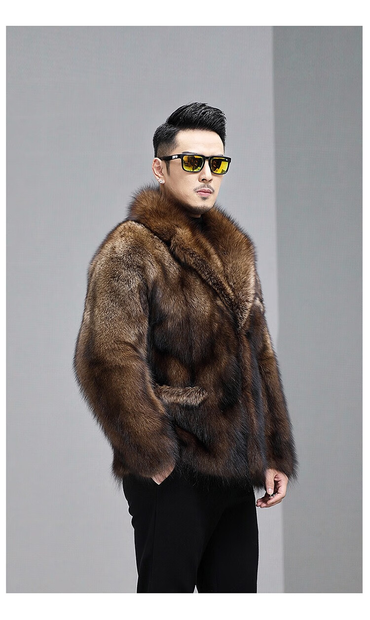 狄派斯 时尚进口渔貂皮草男士貂皮大衣整貂皮毛一体外套 xl【图片
