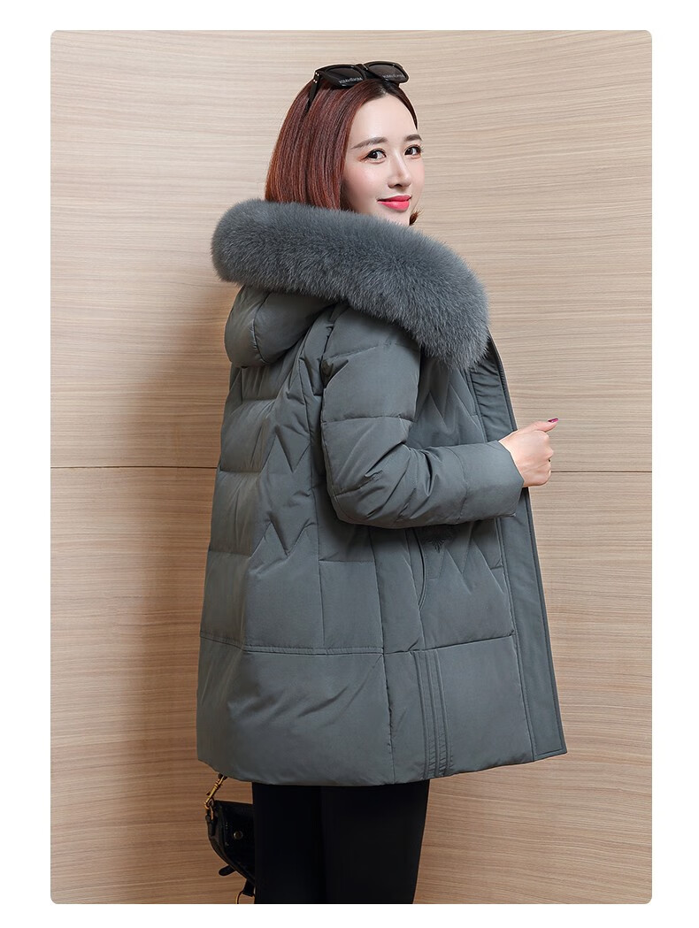 新款女士防风领舒适大气中长款中老年时尚百搭温暖羽绒服豆沙色17092a