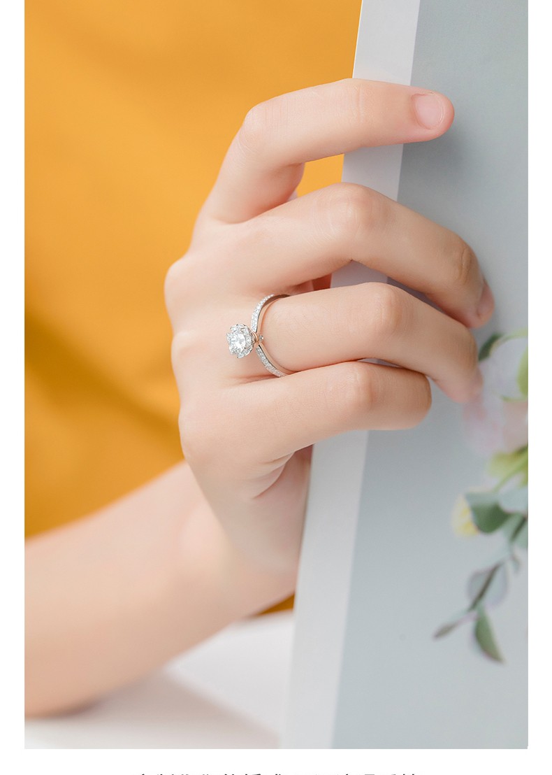 溪润 心形手捧花朵莫桑钻戒指轻奢群镶1克拉仿真钻石指环求婚戒指莫桑