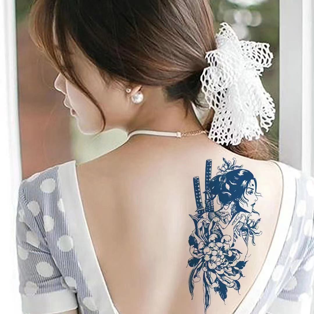 途尊kingtrip草本果汁线条刺青色艺伎花臂纹身贴半臂男女防水花臂