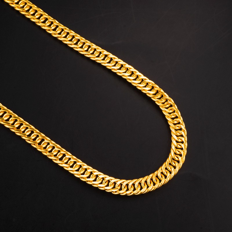 潮尚金珠宝黄金项链男女款足金999老板项链霸气牛仔金链大金链子送礼